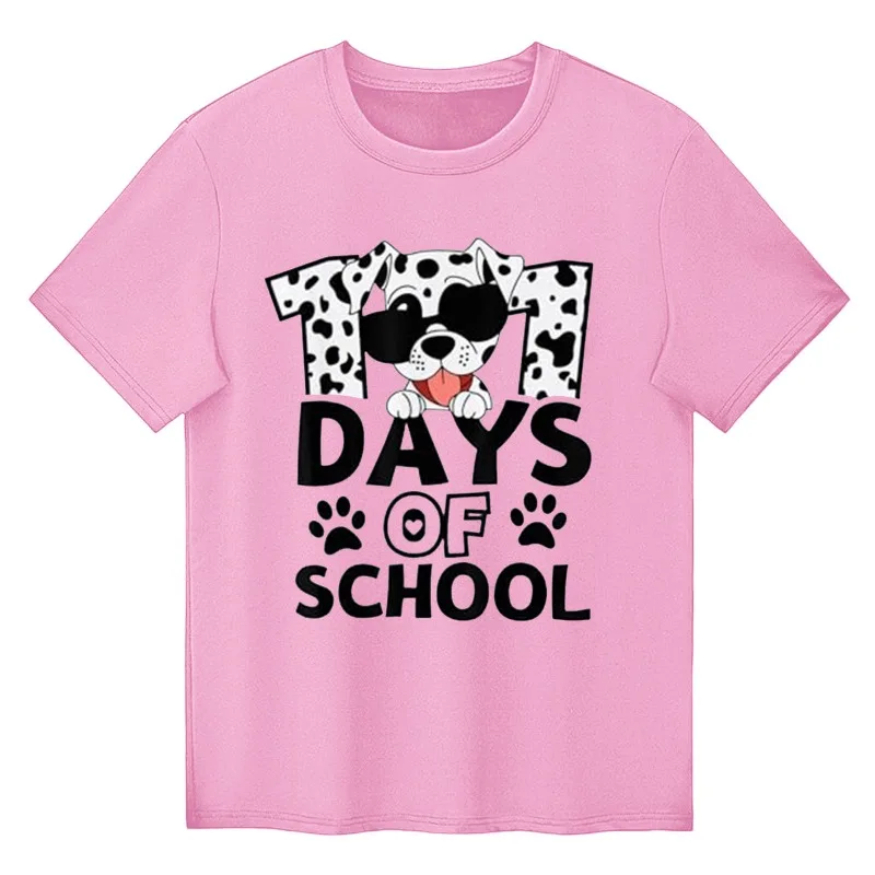 DAYS OF SCHOOL Cartoon Fun Printed Short Sleeve T-shirt Summer Casual Loose Pullover for Children Kids Clothes