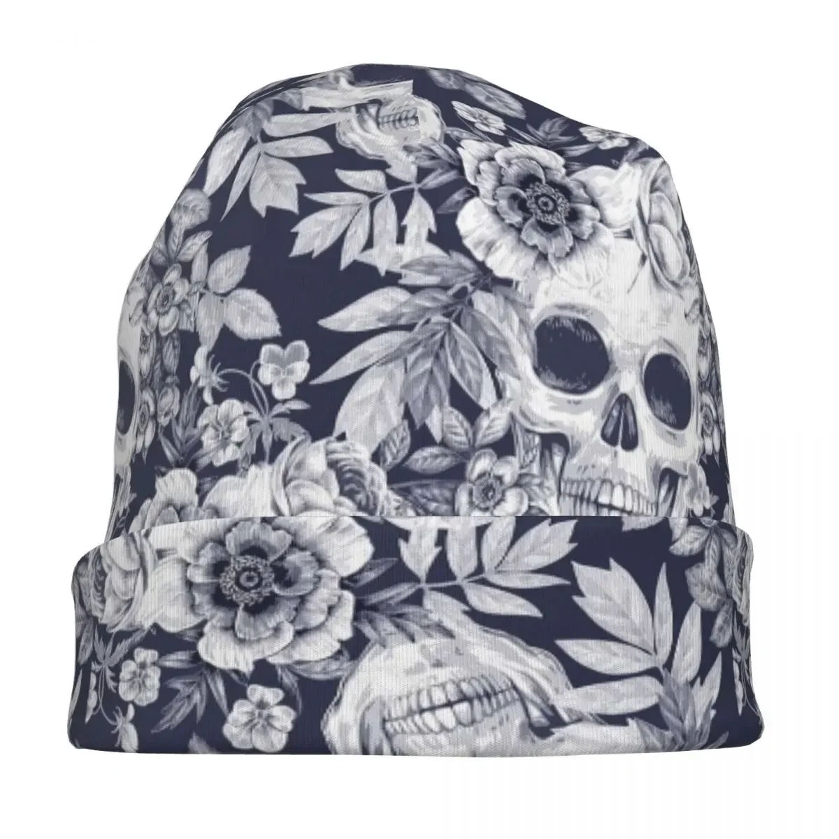 Death Skull Gothic Flowers Skullies Beanies Hats Spring Unisex Ski Cap Warm Dual-use Bonnet