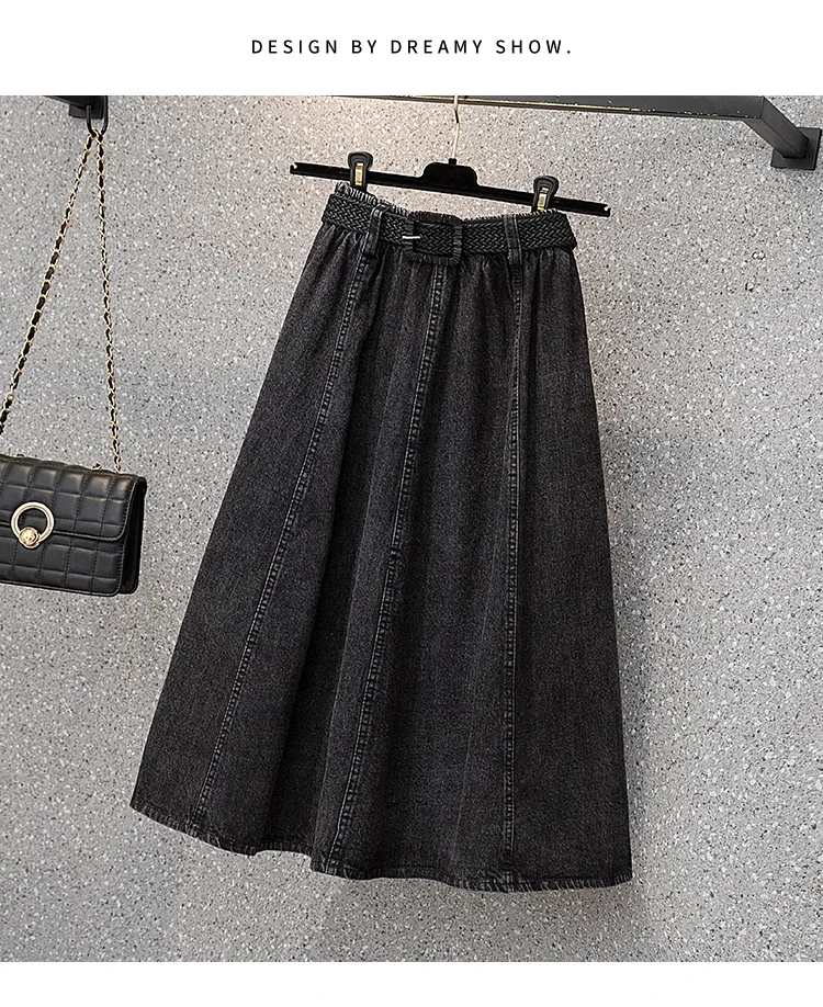 Röcke für Damen, übergroß, elastisch, hohe Taille, plissiert, lässig, lange Röcke, All-Match-Jeansröcke in A-Linie, für Bürodamen – Detail 11