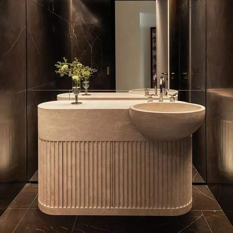 Stylish Travertine Bathroom Vanity with Marble for Small Spaces Modern Luxury
