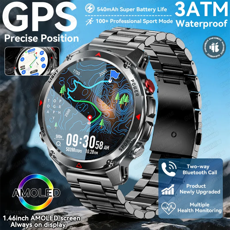 

2025 Новые GPS Смарт-часы 540 мАч Батарея Компас 3ATM Водонепроницаемый фонарик BT вызов 1,46 "Фитнес Смарт-часы для мужчин Для xioami