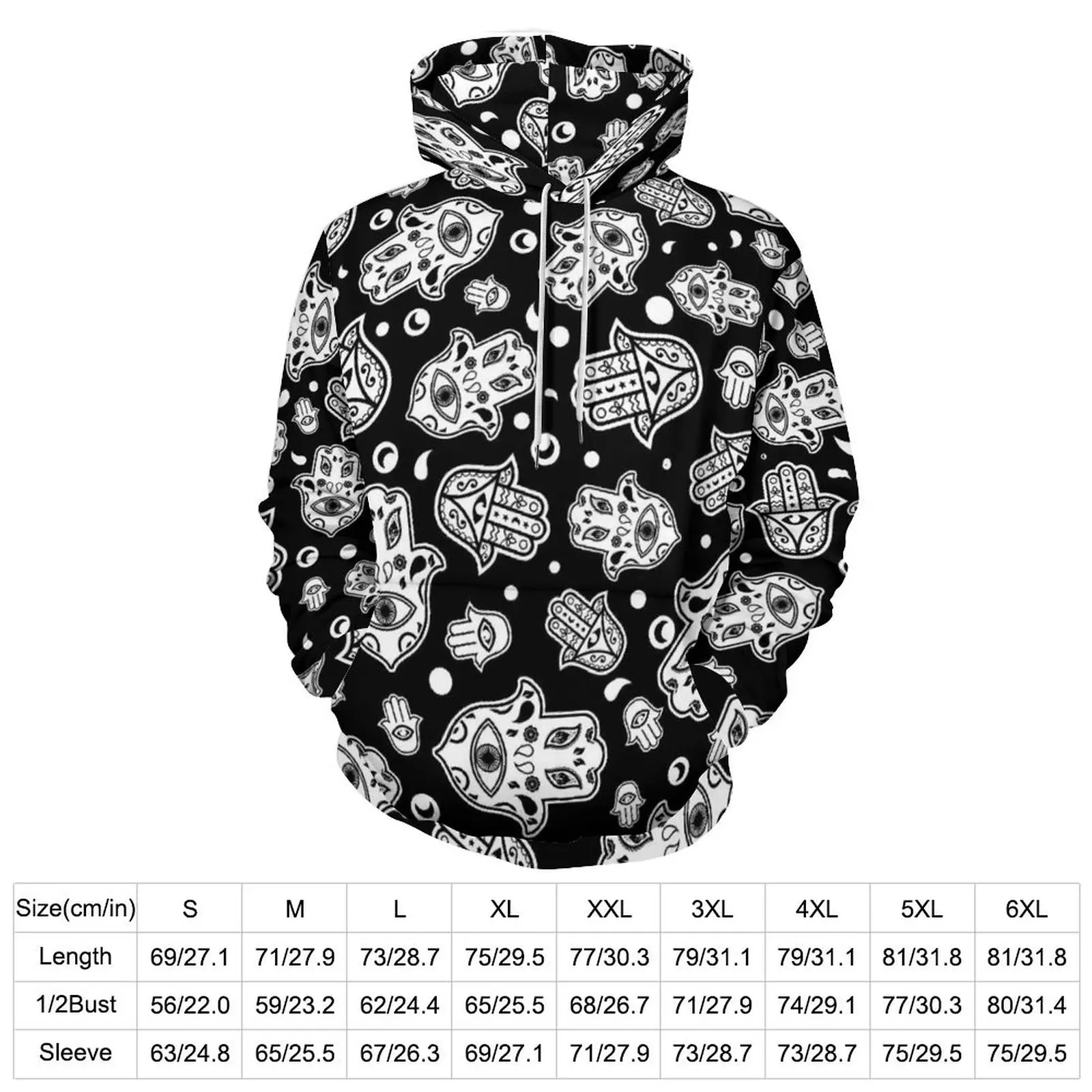 Evil Eye Print Loose Hoodies Hamsa Hand Y2k Hoodie Male Long Sleeve Oversized Casual Design Sweatshirts