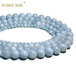 Wholesale Natural Stone Blue Aquamarines Loose Round Spacer Beads For Jewelry Making DIY Bracelet Accessories 4/6/8/10 /12 mm