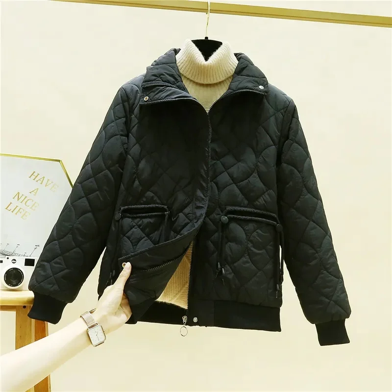 

Winter Ladies Solid Color Down Cotton Coat 2025 Female Stand Collar Cotton Padded Top Korean Women Large Size 5XL Puffer Jacket