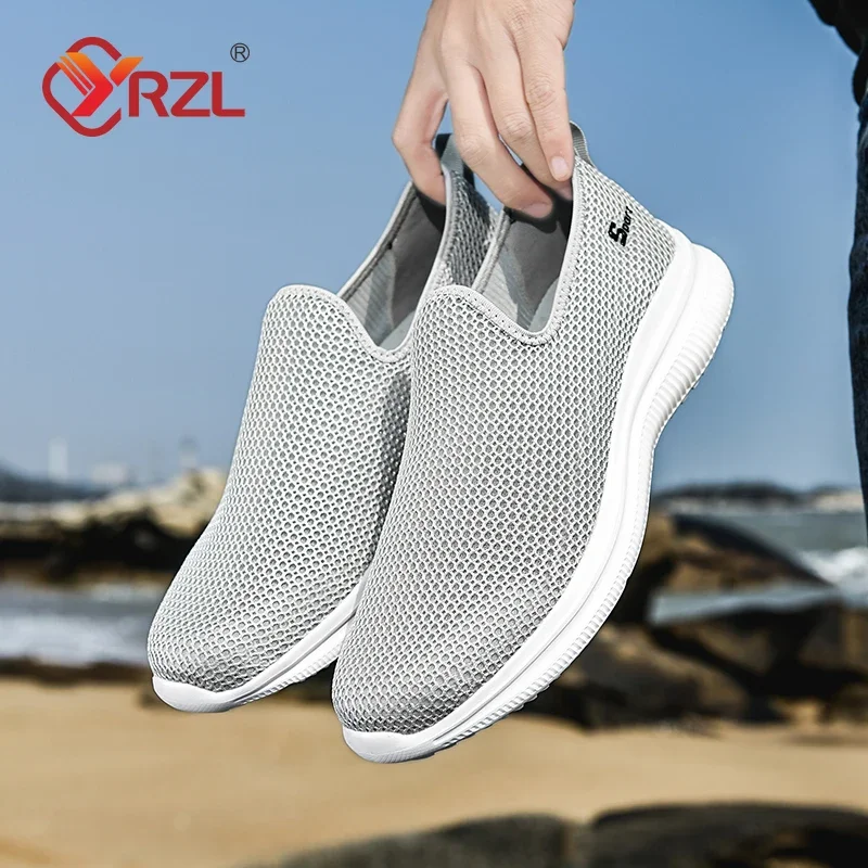 YRZL Zapatos de malla para hombre, zapatos informales transpirables Unisex, mocasines de malla antideslizantes para exteriores, zapatos de tenis ligeros a la moda para hombre