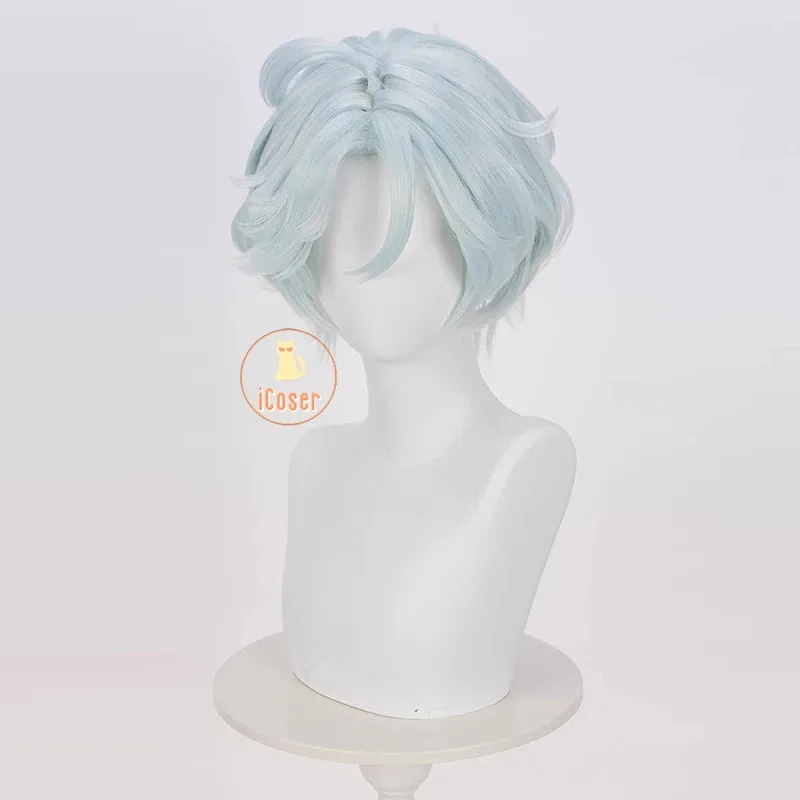 جينشين إمباكت ايفا شعر مستعار تأثيري أزرق فاتح شعر قصير Tlalocan زهرة ريشة عشيرة ناتلان حفلة الهالوين للنساء الرجال كرنفال