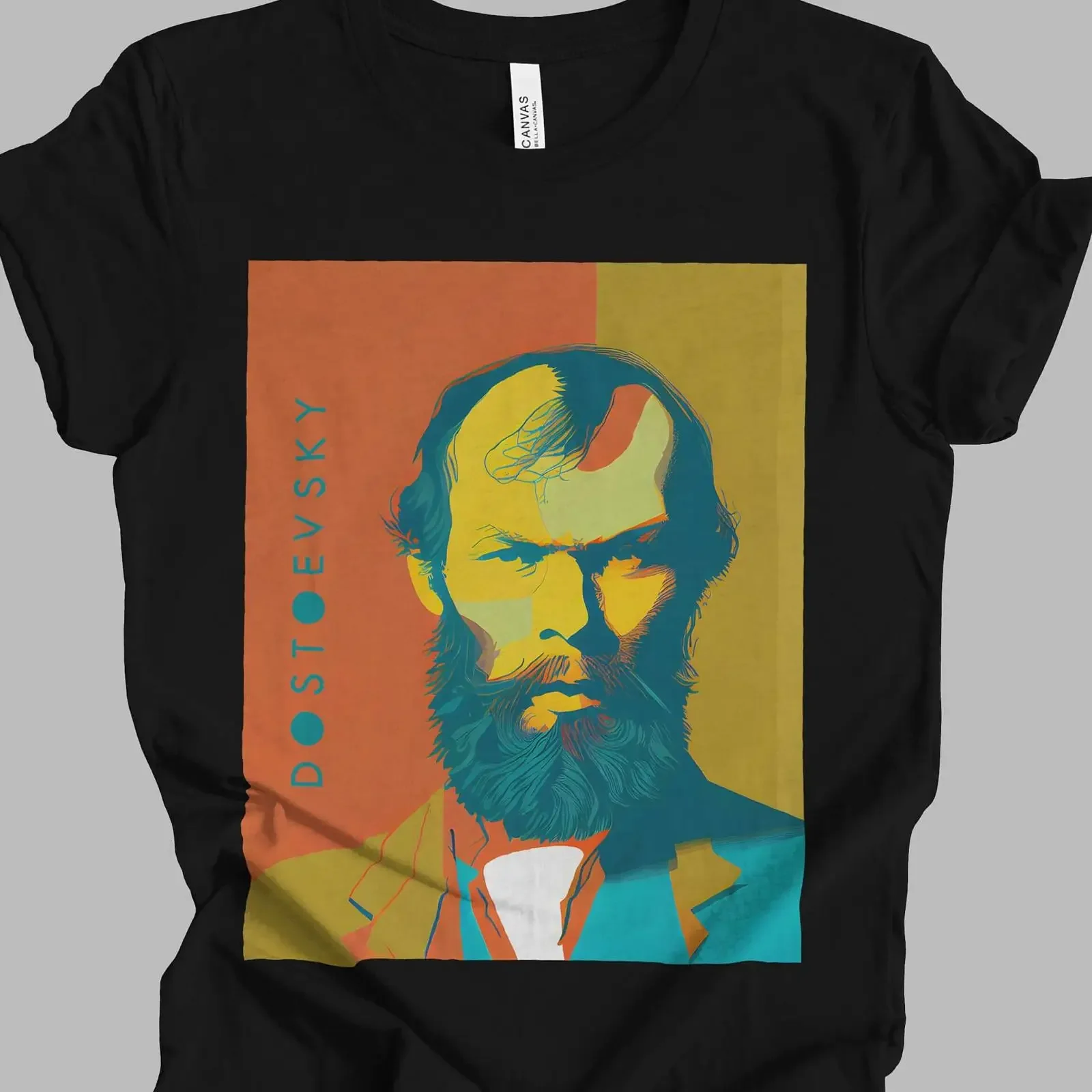 Retro Colorful Fyodor Dostoevsky Portrait T Shirt Russian Literature Lover Black  vintage Washed Stylish Stretched