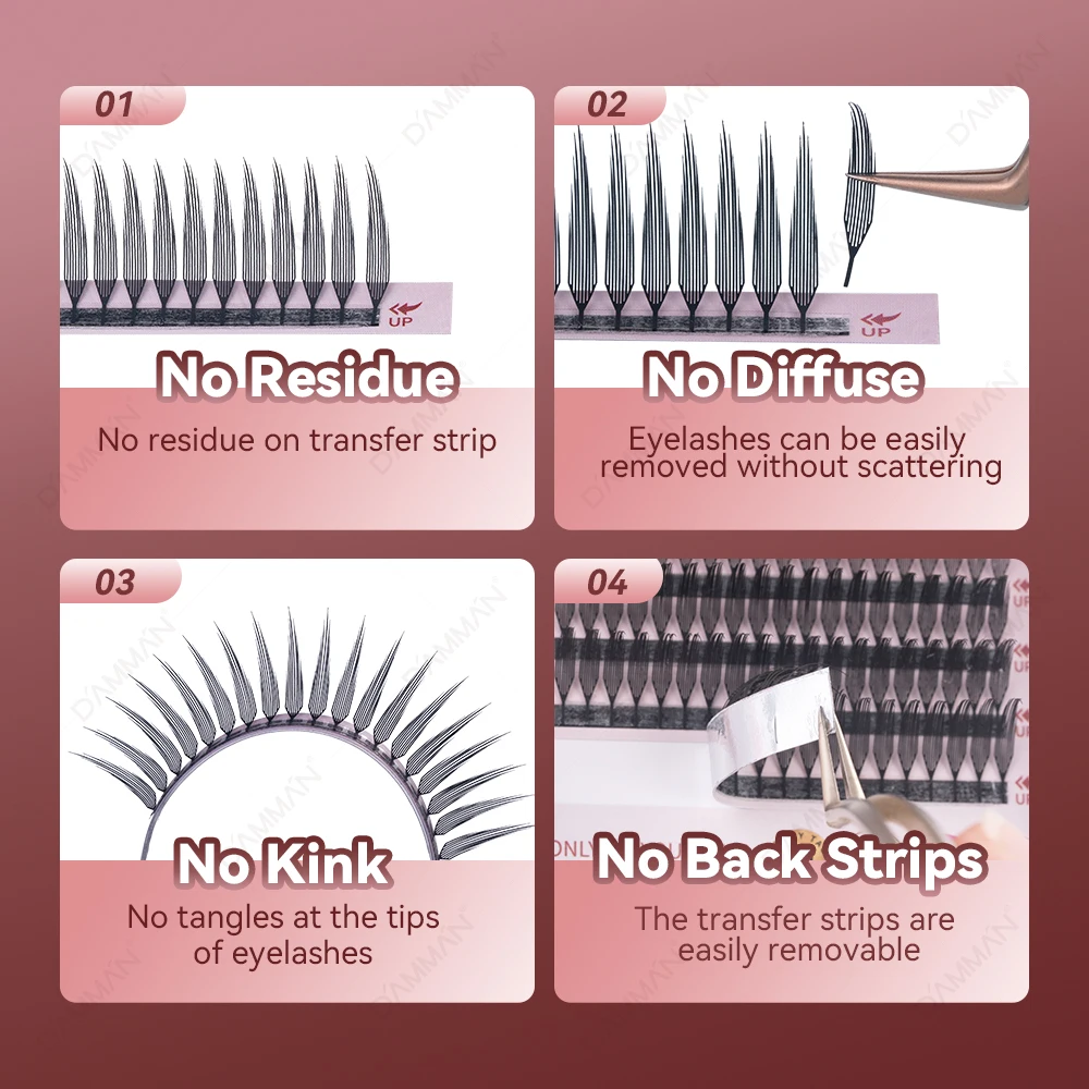 Damman 5 Scatole 12 Righe Comic Spire Ciglia Estensioni D Curl Natural Comic Spire Ciglia 9-15mm Misto Premade Fans Ciglia