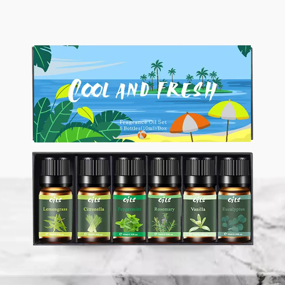 

6-in-1 Essential Oil Kit for Diffusers & Humidifiers - 6 Therapeutic Scents Eucalyptus, Rosemary, Citronella + 3 More - Aromath