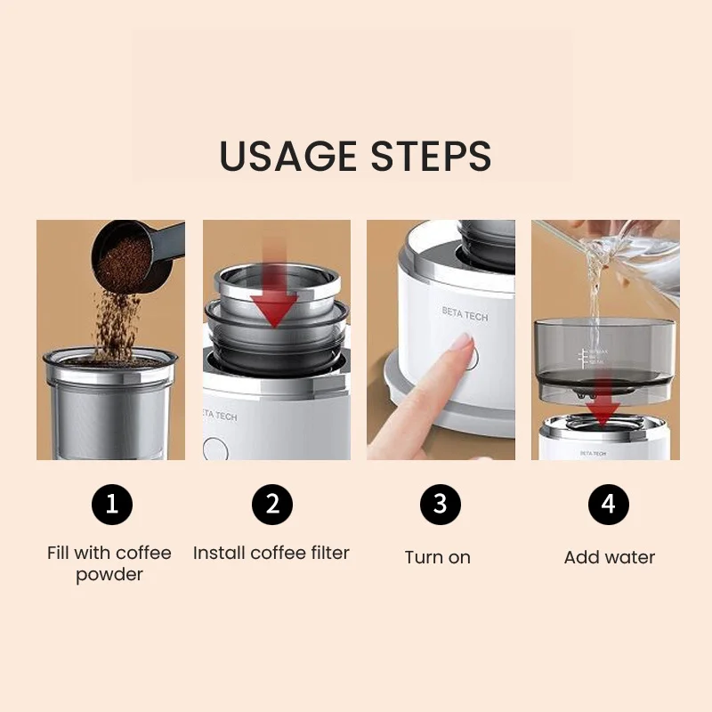 Portable Mini Coffee Maker Electric Coffee Machine Fine Mesh American Drip Filter Outdoor Office Coffee Brewer