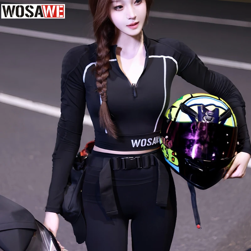 

WOSAWE CE Level 2 Motorcycle Soft Armor Jacket Pants Set Women Biker Street Riding Clothing Sexy Fit Hip Lifting Training Wear #