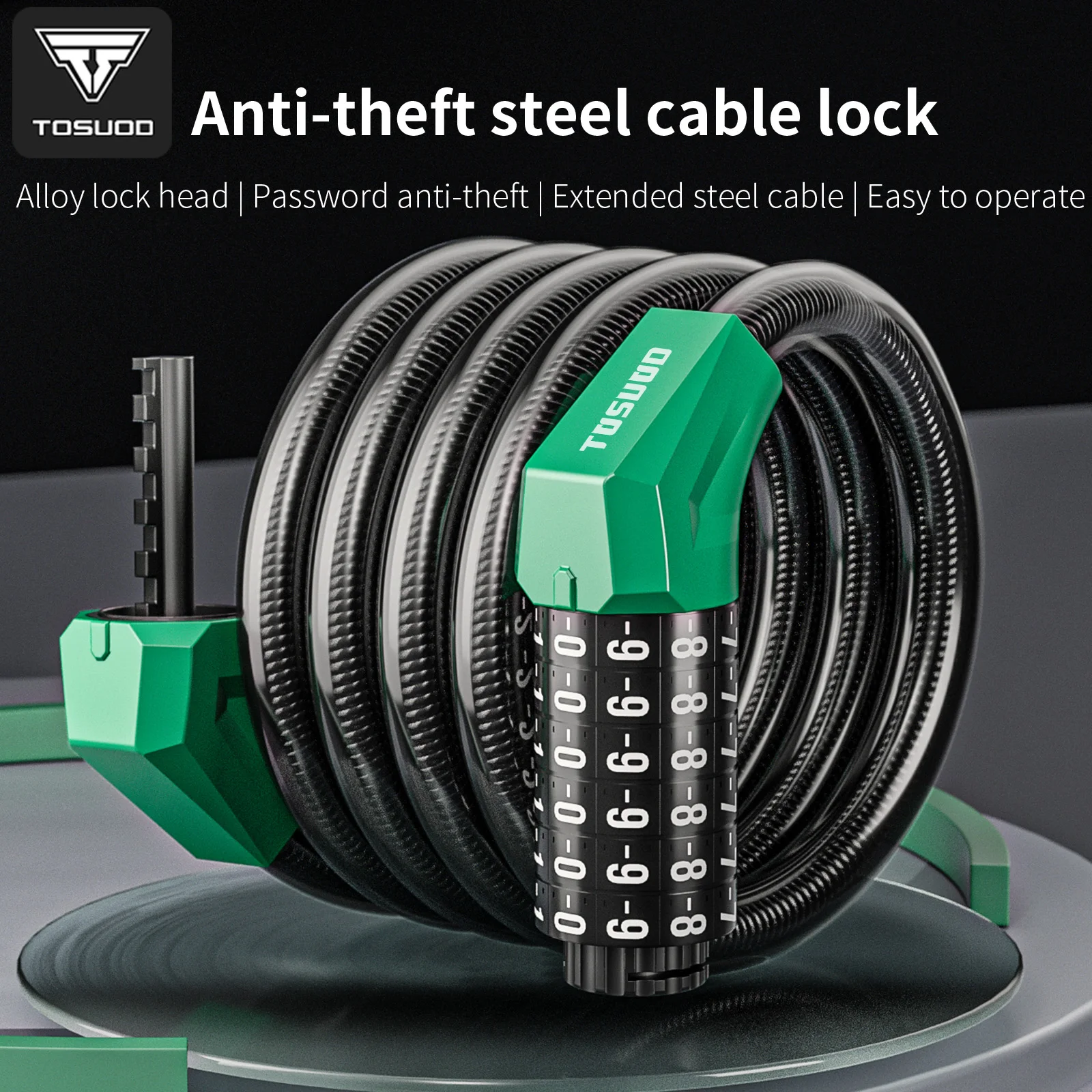 

Кабельный замок TOSUOD, защита от кражи, устойчивый к царапинам, 1,25 м, портативный, 6-значный кодовый замок для скутера, велосипеда, мотоцикла, аксессуары для велосипедов ﻿