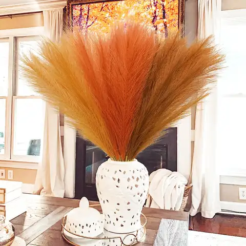 Erba di pampa finta Steli di pampa arancioni artificiali Riempitore per vasi Disposizione floreale autunnale Centrotavola per matrimoni a casa Autunno Boho Decor