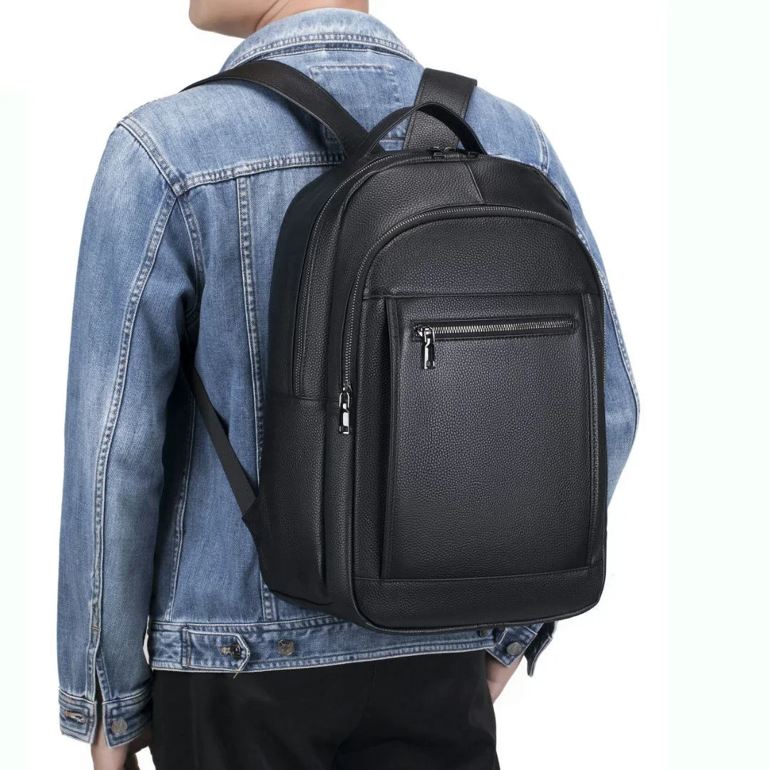 New Fashion Cow Genuine Leather Men Backpacks Real Natural Leather Student Backpack Boy Luxury Brand Large Computer Laptop Bag