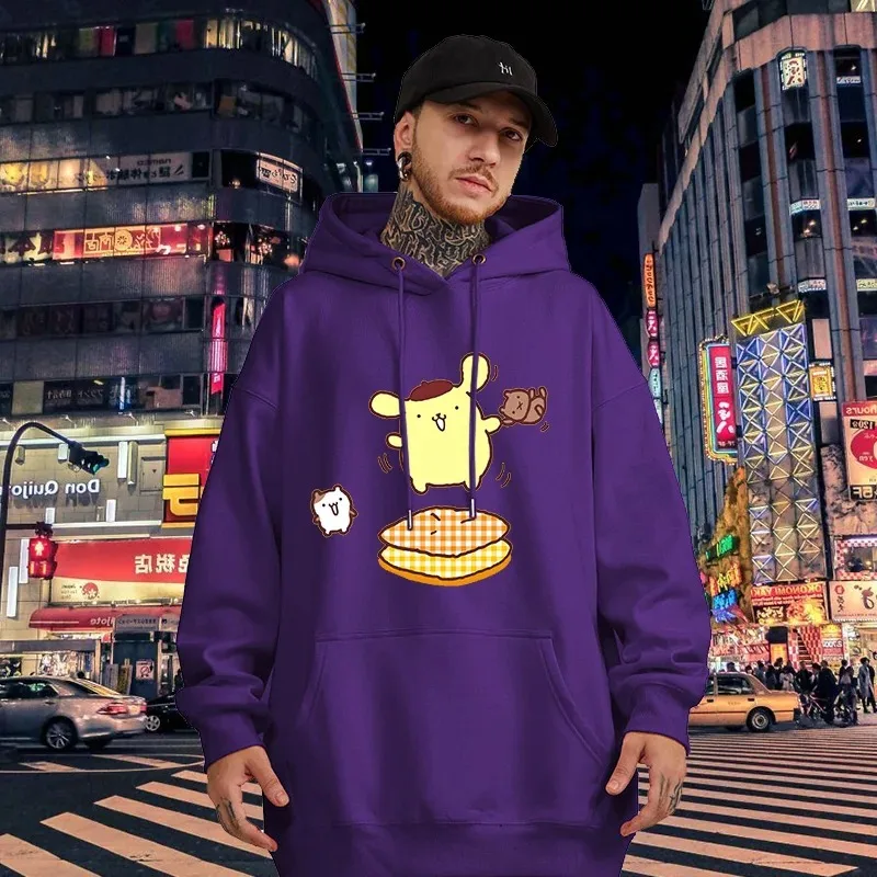 Men Hoodies Sanrio Purin Anime Graph Trendy Daily Creative Print Kawaii Male Sweatshirts Autumn Winter Comfortable Pullover