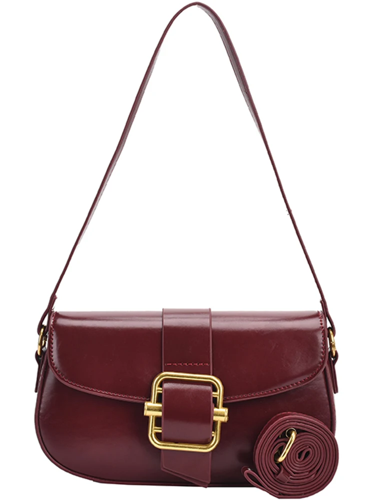 Light Luxury Burgundy Lady Underarm Bag 2024 New Soft Leather Magnetic Buckle Zipper Crossbody Bag Gentle Temperament Flip Bags