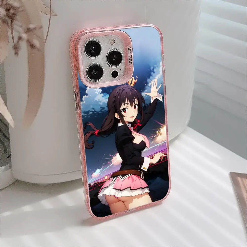 Konosuba Yunyun حافظة هاتف محمول آيفون 17 16 15 14 13 12 11 X XR XS 8 7 Air Pro Max Plus غطاء ملون وردي شفاف