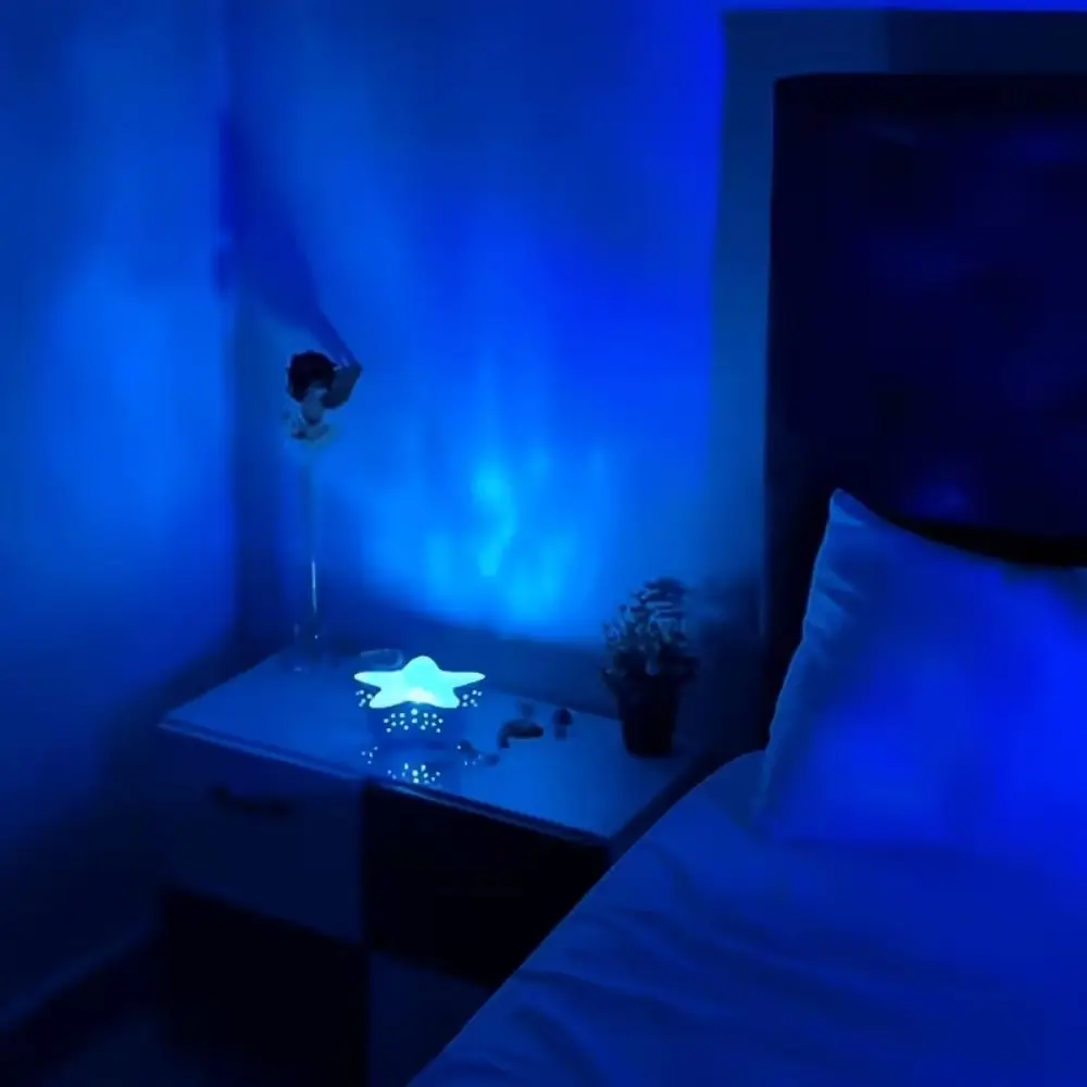 Water Ripple Night Light Sea Star 7-Color RGB Starfish Ocean Projection Lamp USB Powered Five Brightness Adjustments
