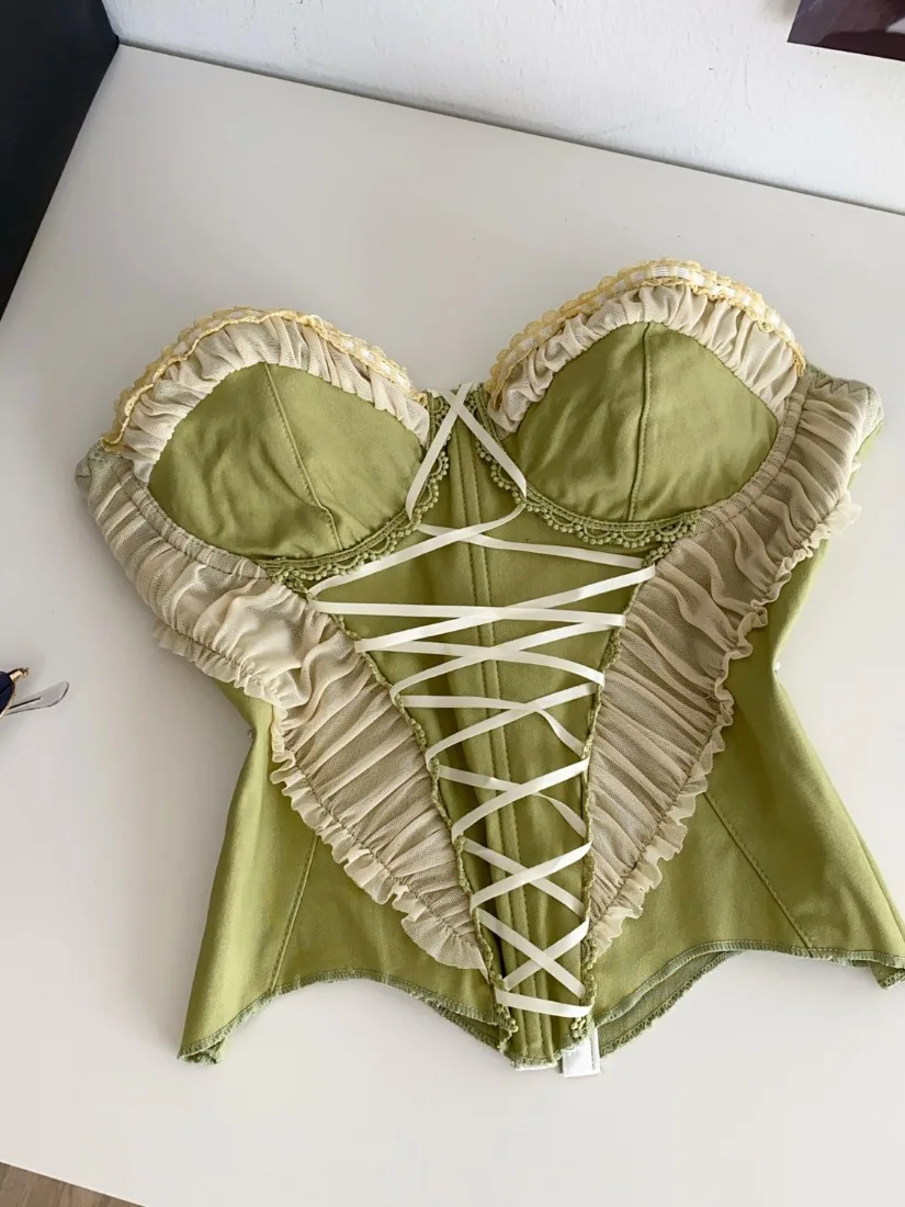 

Women Summer Tube Top Corset Bustier Ruffle Hem Tie Waist Strapless Crop Top Vintage Aesthetic Trendy Fashion Vest Tanks