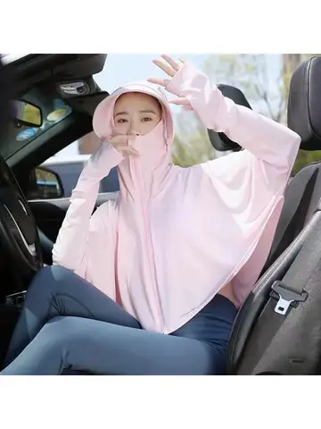 Ice Silk Hooded Sun Protection for Women Brim UV Blocking Breathable Cooling Outdoor Cycling Travel Casual Daily Cover Up