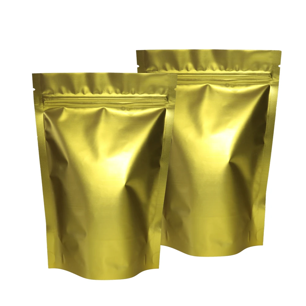 Matte Gold Ziplock Metallic Mylar Packing Bags, Heat Sealable Stand Up Zip Lock Pouches, 100Pcs