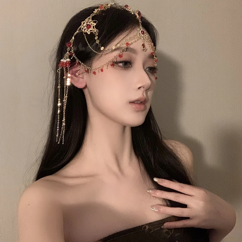 

Ранняя осень ~ экзотическая цепочка на лоб Дуньхуан, древний головной убор ханьфу, подвеска для бровей с бахромой, аксессуары для волос