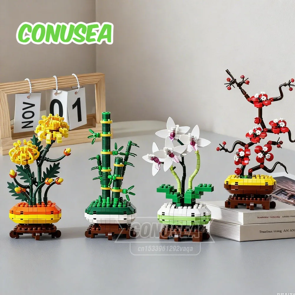 

Chinese Bouquet Micro Building Blocks Flowers Orchid Bamboo Chrysanthemum Constructor Flower Bricks for Kids Girls Room Decor