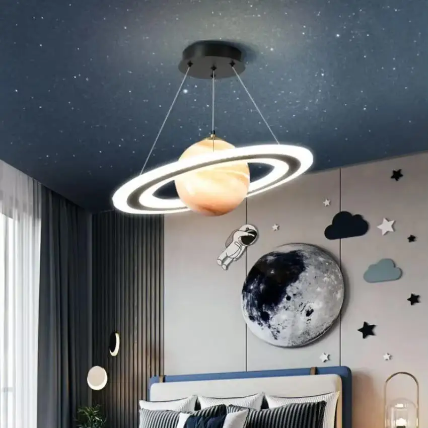 Acrylic Planet Pendant Lamp for Living Bedroom Kitchen Children Room Space Star Indoor Hanging E27 Changeable Light