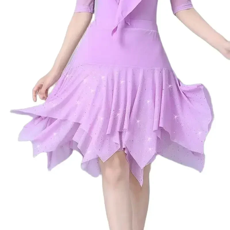

Women's Latin Dance Skirt Adult Latin Dance Skirt Irregular Salsasamba Pleated Tango Chacha Stage Dance Dress Skirt