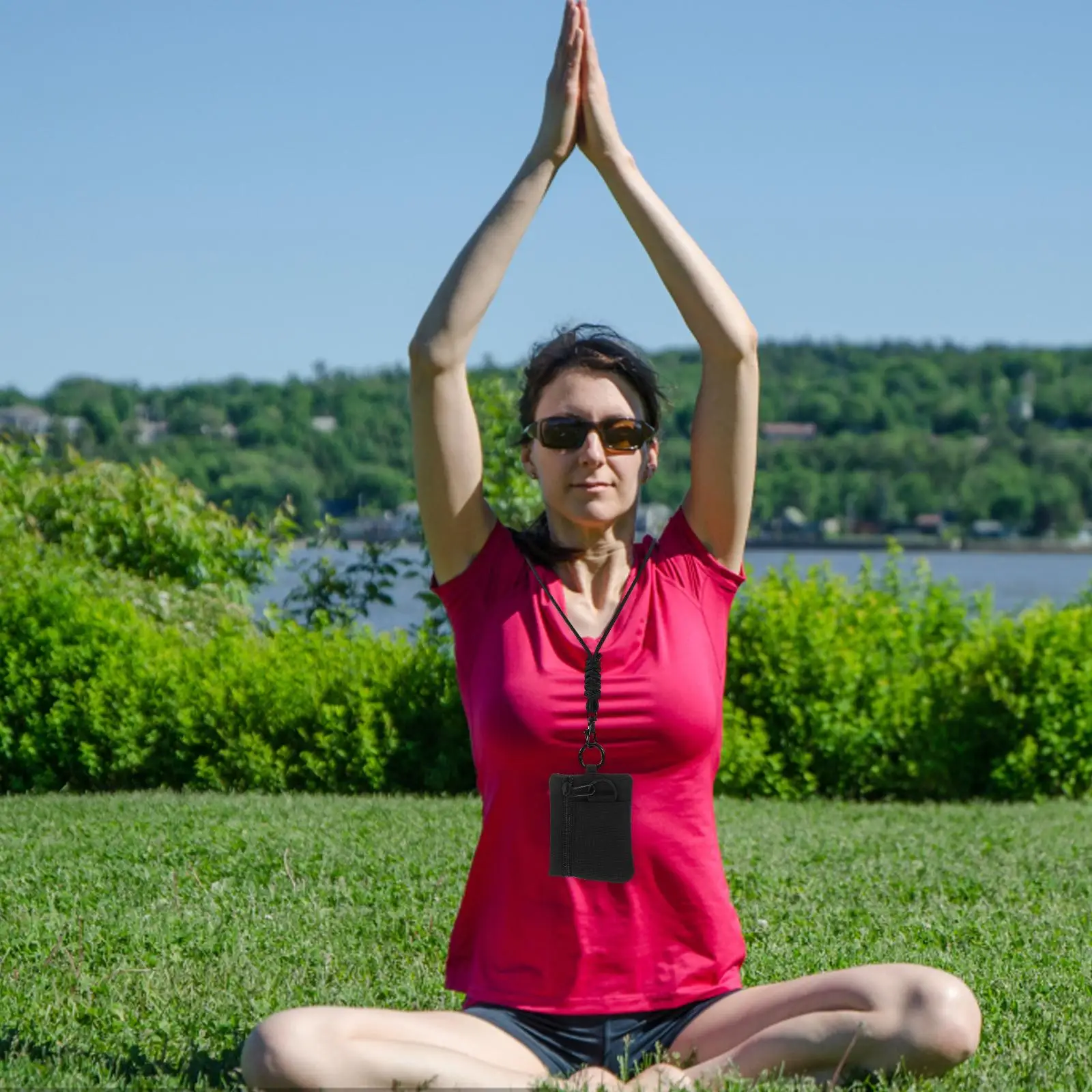 다기능 이어폰 가방 작은 여행 카드 홀더 매달려 블랙 야외 캠핑 동전 주머니 지갑 매는 밧줄 키 체인
