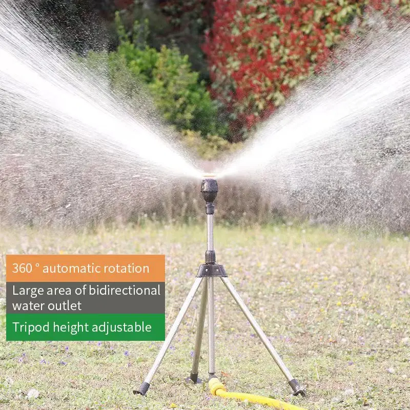 

360 Rotary Irrigation Sprinkler Head With Tripod Telescopic Support Automatic Rotating Sprayer Garden Lawn Watering Sprinkler