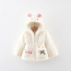 Ragazze autunno e inverno nuovo maglione di lana cappotto con cappuccio per bambini cartone animato coniglio ricamo Clip cotone Top regalo piccola borsa