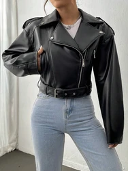 Fitaylor Spring Autumn Casual Women Lapel Zipper Faux PU Leather Jacket Female High Street Motorcycle Leather Jacket