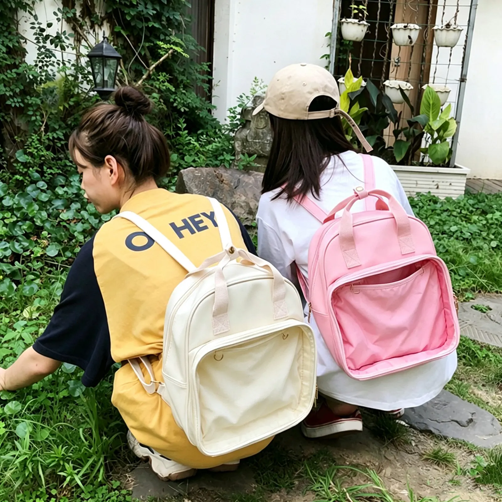 pvc-candy-color-backpack-large-capacity-school-shoulder-bag-zipper-satchel-for-girls-women-travel-book-bag-beige-school-backpack