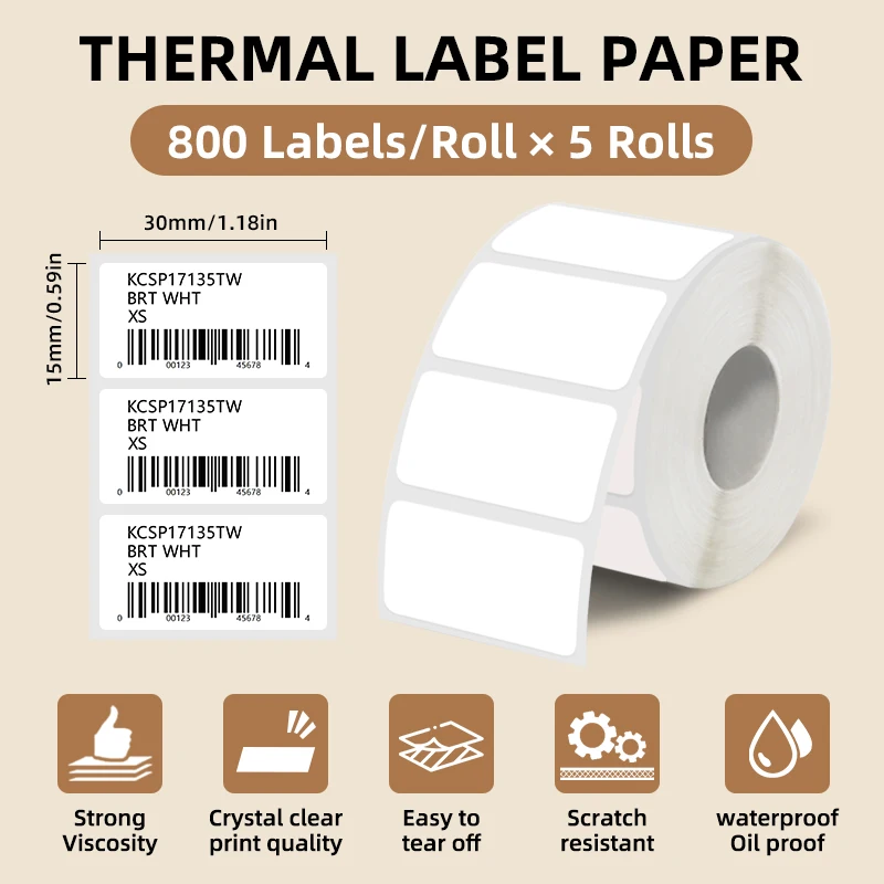 5 Rolls of White Label Stickers, 30Mm/40Mm/50Mm Wide, Compatible with M110/M221/M220/M120/M200/Etc Portable Handheld Thermal Label Printers, for Office, Business, and Home Labeling, Widely Used
