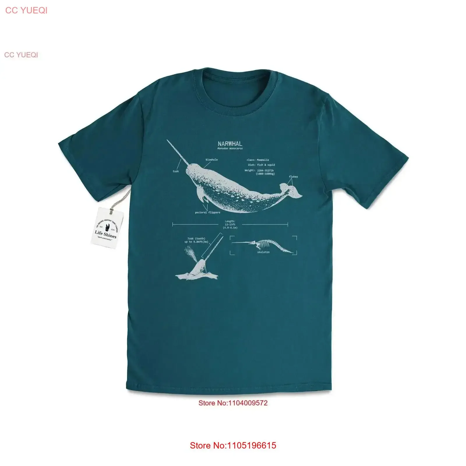 

Narwhal Anatomy T Shirt Unicorn of the Sea Original Drawing vintage Washed streetwear fashion Unisex Slightly Versatile