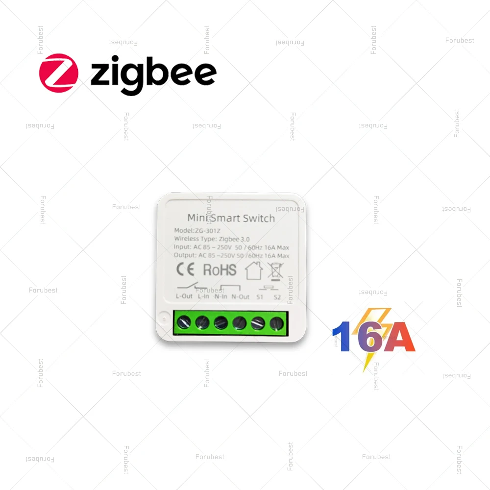 Mini ZigBee 3.0 Smart Switch 16A Automation DIY Light Mini Switch Module Supports 2 Way Control Smart Life for Alexa Google Home