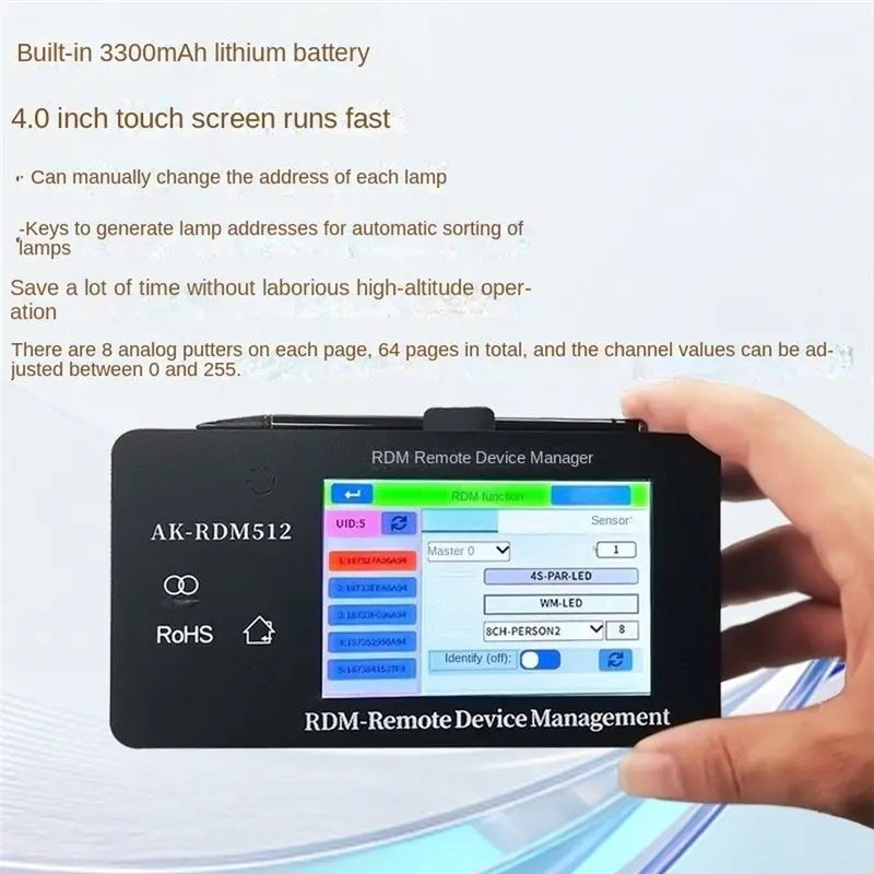 Y14A RJ45 XLR DMX512 RDM Remote Device Manager 4 Inch Touch Screen One Key Stage Light Address Coder For Bar Wedding Concert