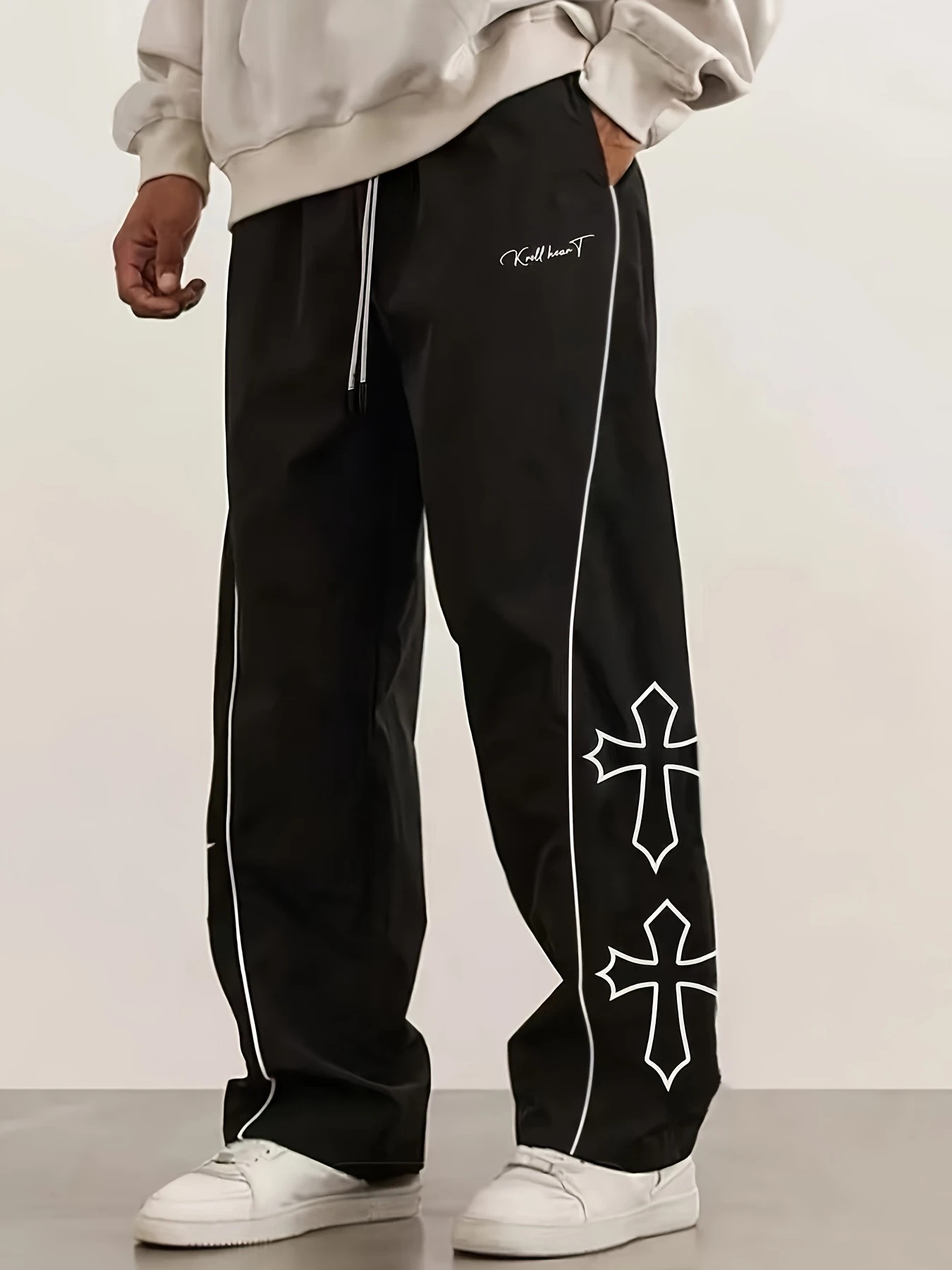 2026 New Style Cross Graphic Print Wide Leg Pants Elastic Drawstring Loose Y2K Hip Hop Streetwear Casual Long Trousers kids