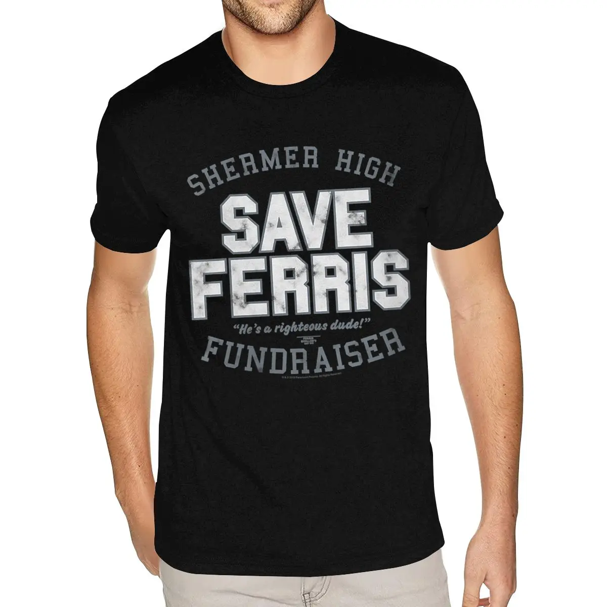 Sport Ferris Bueller'S Day Off Shermer High Save Ferris Tee Shirts Men's 3XL Short Sleeved Heavy Cotton Black Crew Tee Shirt