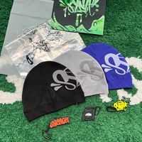 Sy World Big Logo Skull Beanie Knitted Cold Hat Hip Hop Street Leisure Sports Hood Trendy Style  Adjustable Soft Casual Hat