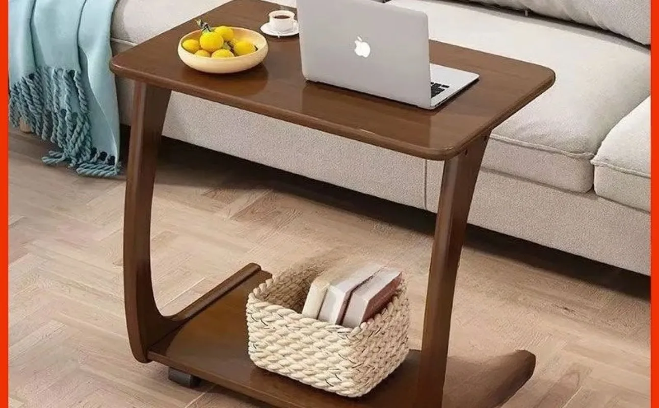 Solid wood sofa side cabinets removable table with wheels mini coffee table living room small apartment household square corner