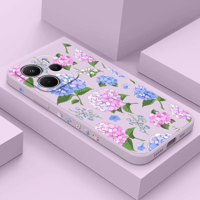 เคสโทรศัพท์ลายดอกไฮเดรนเยียสวยงาม สำหรับ Xiaomi Redmi Note 14 13 12 12S 11 11S 10 10S 9 9S 15 14C Pro Plus 4G 5G  วัสดุซิลิโคนเหลว
