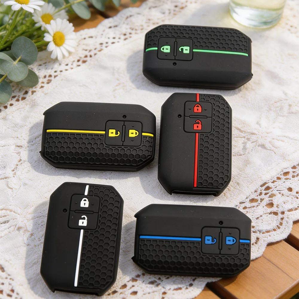 Color Accent Stripe Soft Silicone Key Fob Case Protector for Suzuki Swift Ignis Jimny XL7 Ertiga 2 Button Smart Car Remote Shell