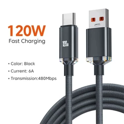 120W 6A USB A To Type C Cable For Huawei Xiaomi Samsung S23 Realme Mobile Phone Fast Charge Type C Cables Quick Data Charger