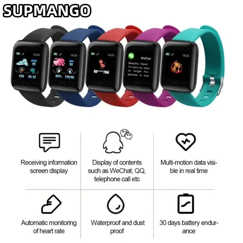 Step Connected Smart Watch para homens e mulheres, multifuncional, 116Plus, Real Stepcount, adequado para Android