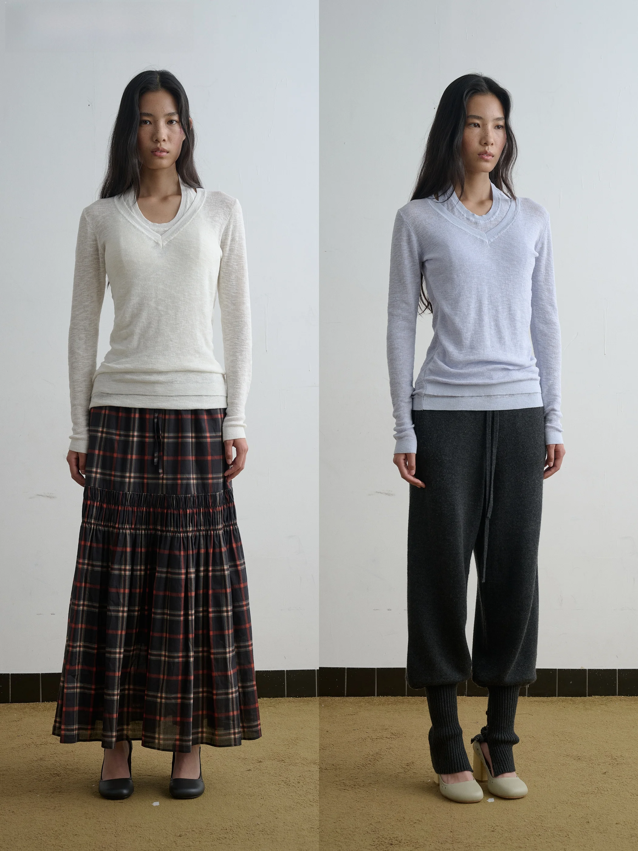 

Облегающий бамбуковый хлопковый вязаный длинный топ све V-Ne, тонкий комплект из двух предметов, повседневный комплект для поездок на работу, удобный увлажняющий ng