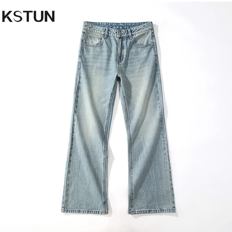 

KSTUN Light Blue Jeans Men Flared Pants Boot Cut Loose Men's Trousers Streetwear Denim Pants Americian Style Mens Clothing 2025