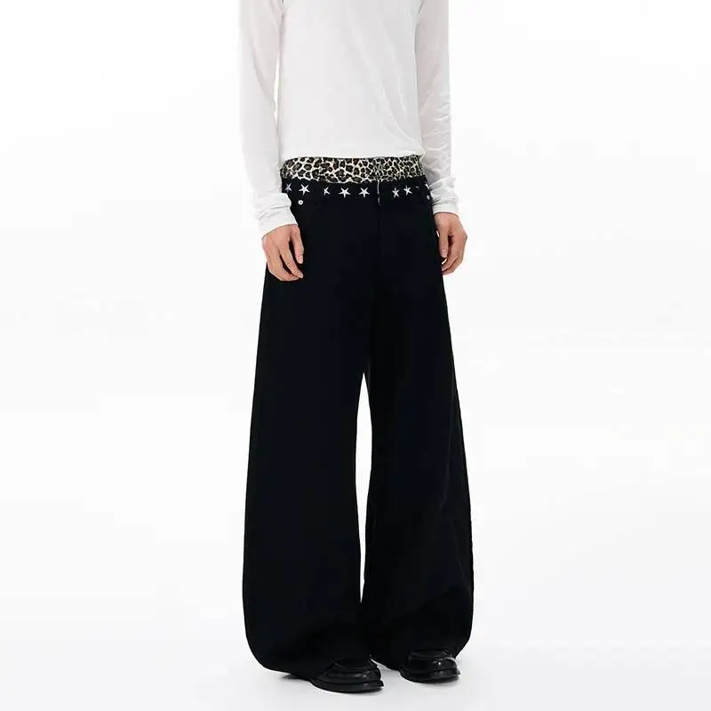 retro curved American leopard print casual pants, vibe street style, slimfit, casual straightleg trousers for men 3HBH