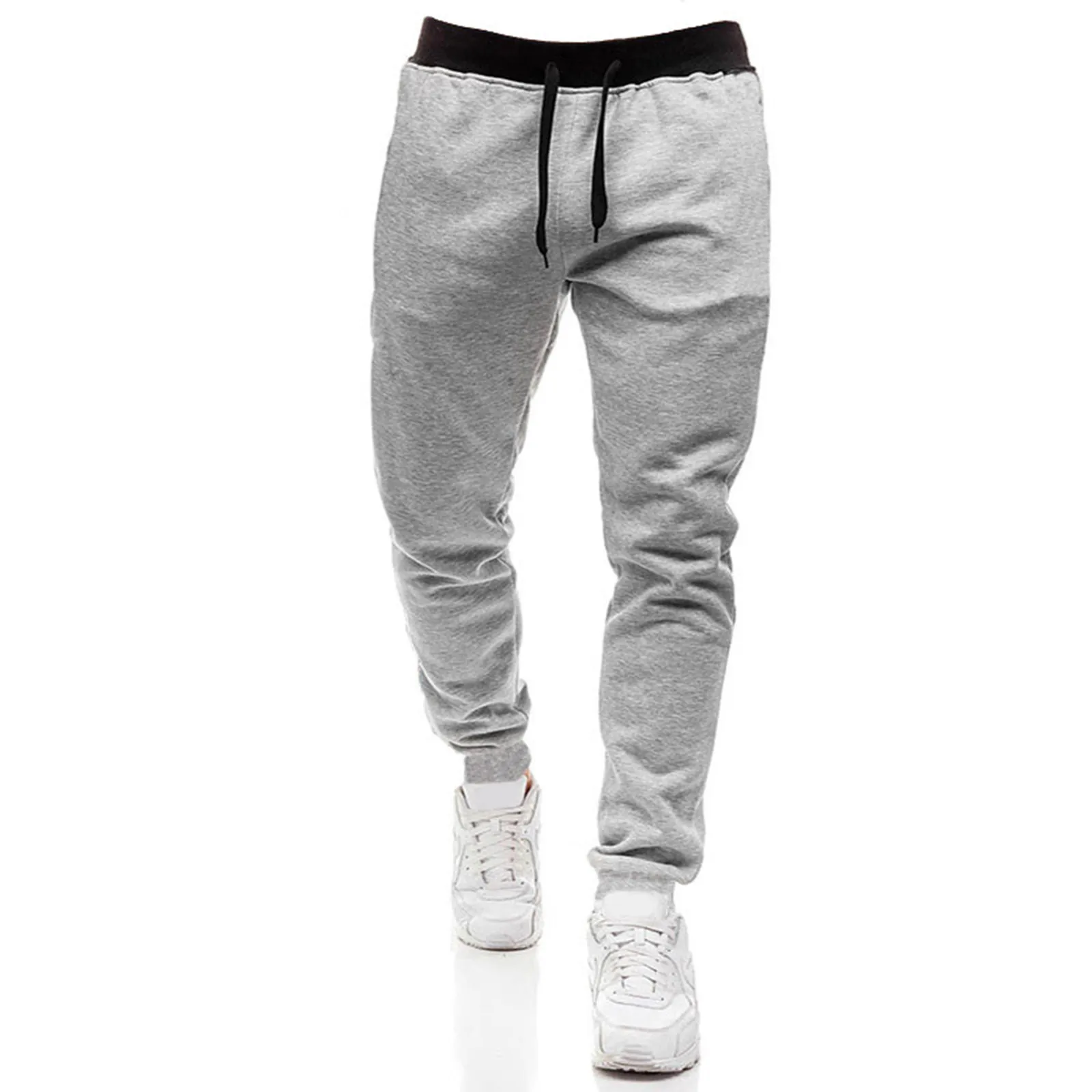 Mens Casual Sweatpants 2024 Hip Hop Pants Solid Color Elastic Waisted Workout Trousers With Pocket Warm Straight Leg Slim Bottom